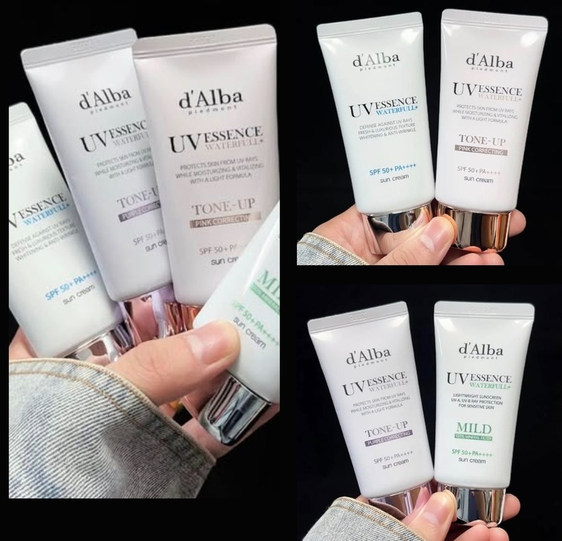 Kem chống nắng D’alba có nhiều lựa chọn phổ biến như Essence, Mild, Tone-Up Pink, Tone-Up Purple, Tone-Up Green và dạng thỏi tiện lợi. 