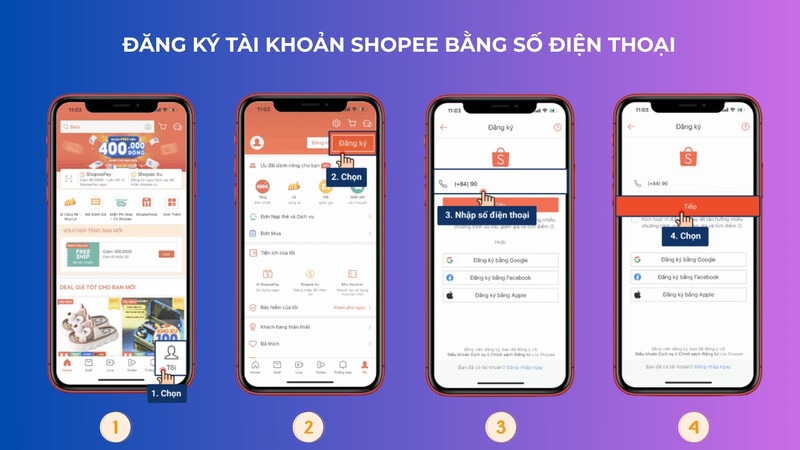 Người bán có thể tạo tài khoản Shopee bằng điện thoại hoặc máy tính trước khi thiết lập thông tin gian hàng 