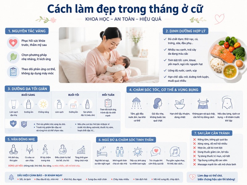 Cơ thể sau sinh cần thời gian hồi phục trước khi áp dụng các biện pháp giảm cân hoặc chăm sóc chuyên sâu. 
