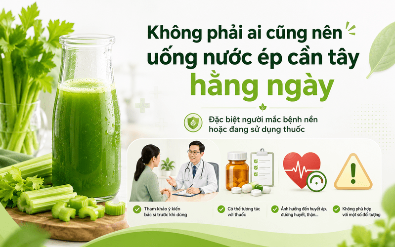 Không phải ai cũng nên uống nước ép cần tây hằng ngày, đặc biệt người mắc bệnh nền hoặc đang sử dụng thuốc.