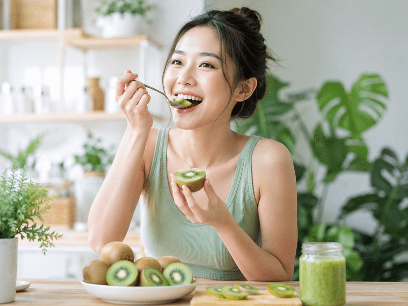 Vitamin C và chất chống oxy hóa trong kiwi là những dưỡng chất có lợi trong chế độ ăn hướng đến làn da và vóc dáng khỏe mạnh. 