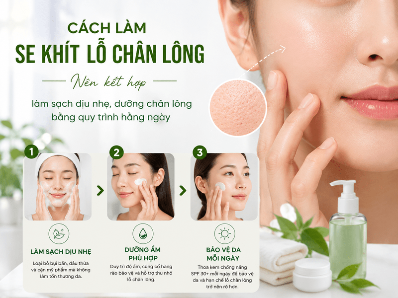 Cách làm se khít lỗ chân lông nên kết hợp làm sạch dịu nhẹ, dưỡng chân lông bằng quy trình hằng ngày 