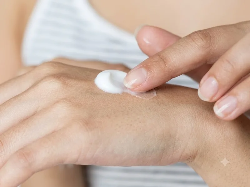 Thoa kem chống nắng lên mu bàn tay giúp hạn chế đốm nâu sậm màu.